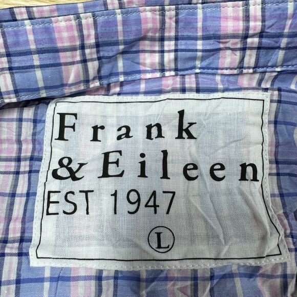 Frank & Eileen NWOT Barry Crinkle Plaid Blue Pink Button Up LS Shirt Size L - Picture 4 of 10